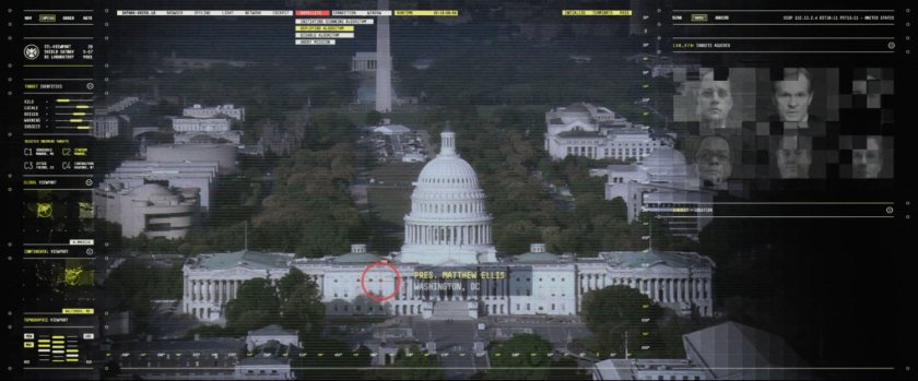 In universe satellite view of Washington DC, marking project Insight targets.
