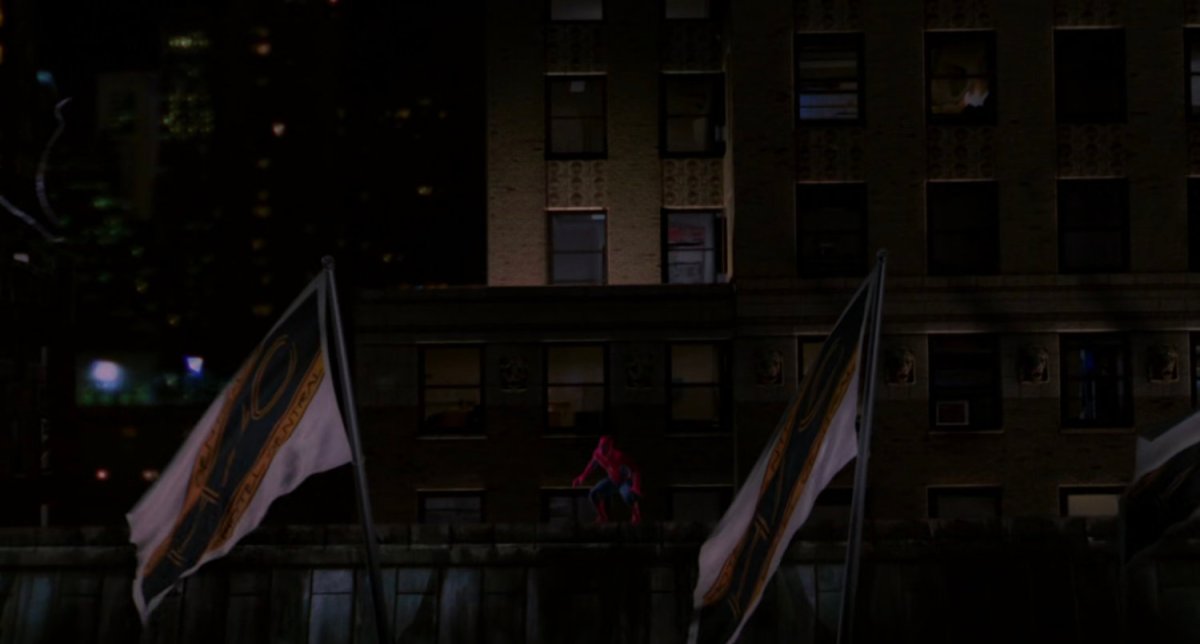 Spider-Man on roof of Hotel Central.
