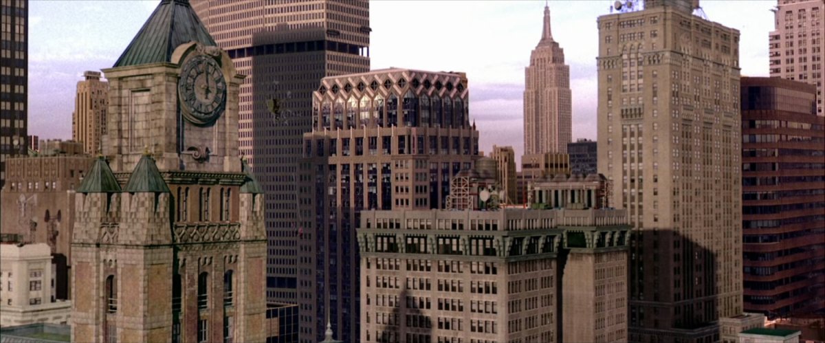 New York skyline with clock tower.