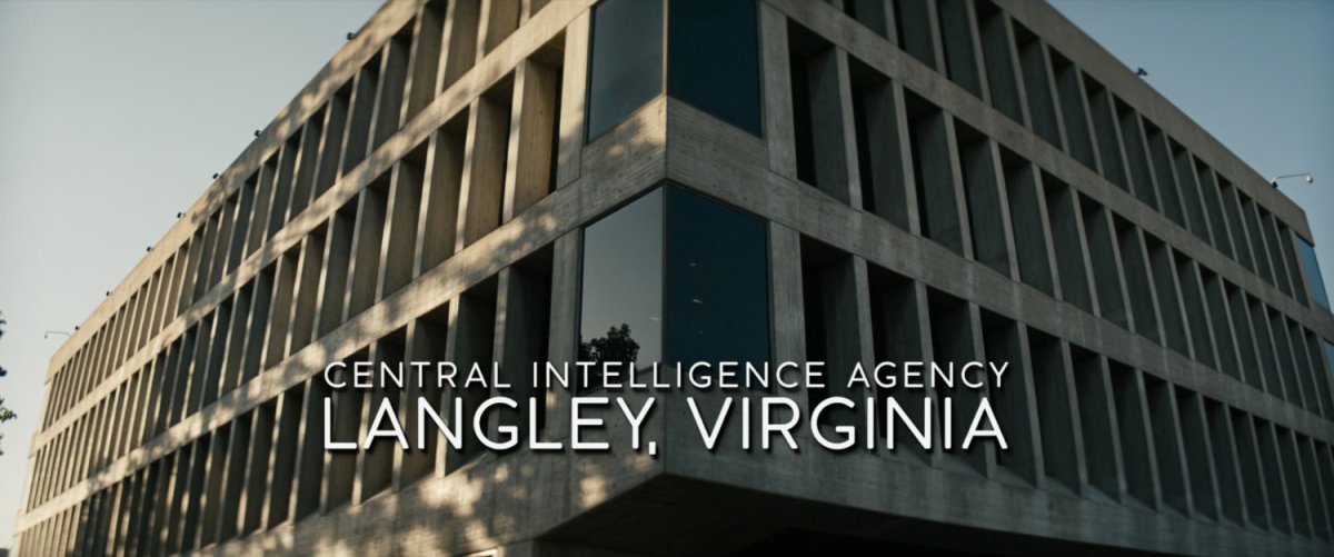Exterior of Central Intelligence Agency. Text: Central Intelligence Agency Langley, Virginia.